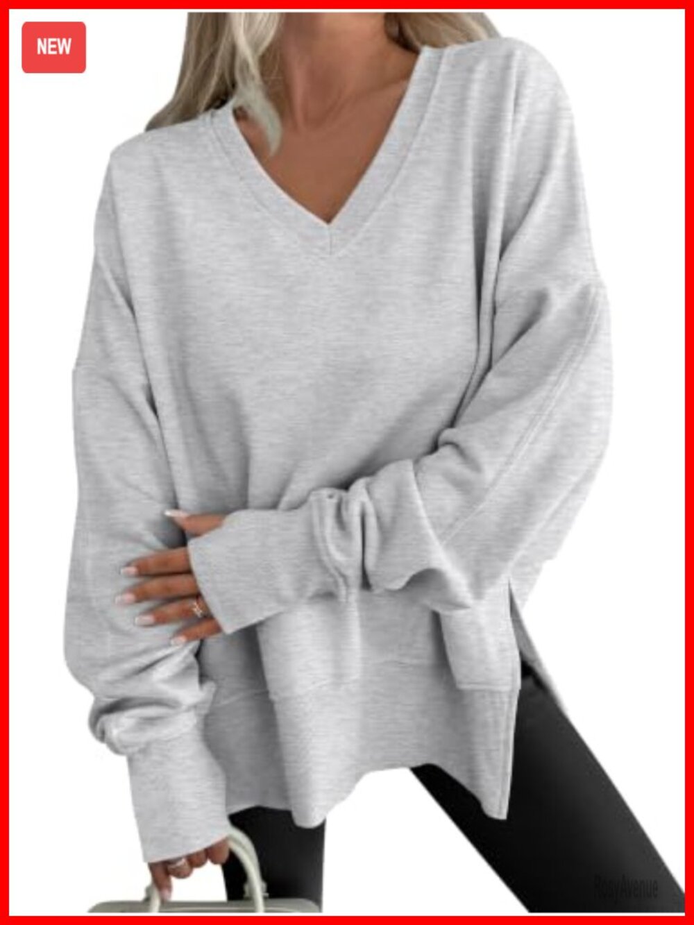 Oversized Fleece Pullover Sweatshirt V-Neck Thumbhole Athleisure Fall